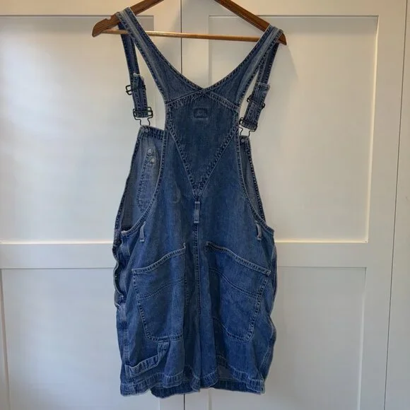 Vintage Calvin Klein Bib Overalls Shorts Jeans Denim Womens L Double Stone Wash - Picture 10 of 16